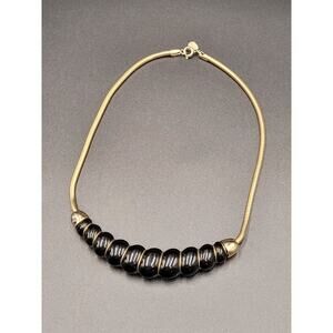 Vintage Park Lane Necklace Fixed Black Pendant Rope Gold Tone Chain Disco 70s 80